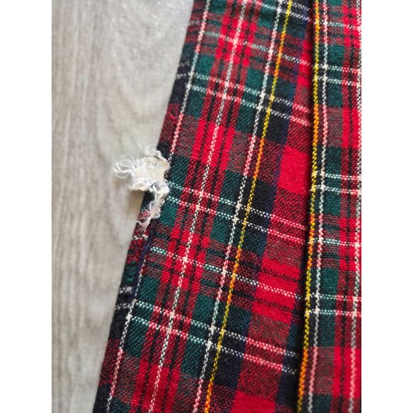 Vintage Scottish Tartan Plaid Wool Scarf With Red Fringe - Picture 3 of 4